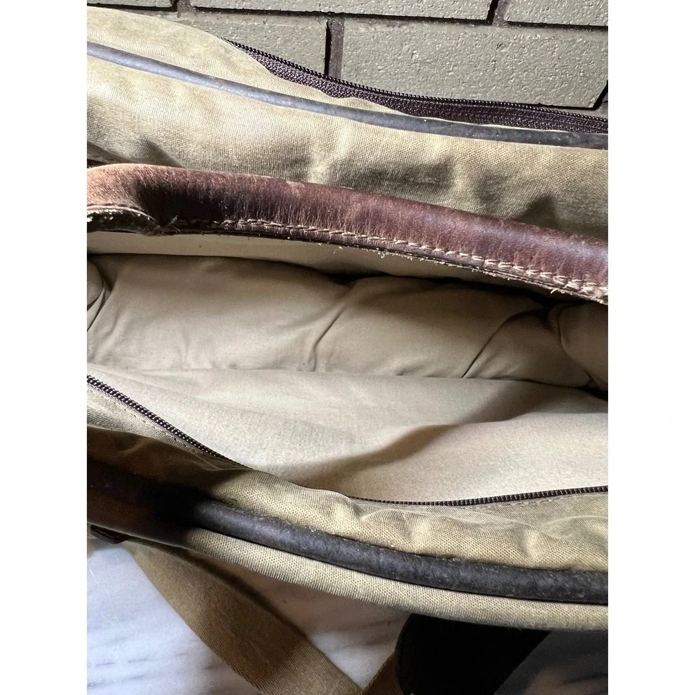 Schlesinger Messenger Laptop Bag VTG Waxed Canvas Briefcase Leather Trim Olive